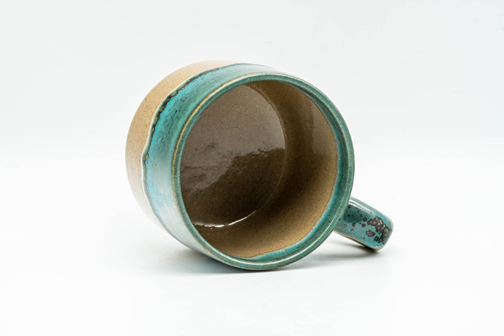 Japanese Teacup - Beige Turquoise Drip-Glazed Agano-yaki Ushirode Yunomi - 150ml