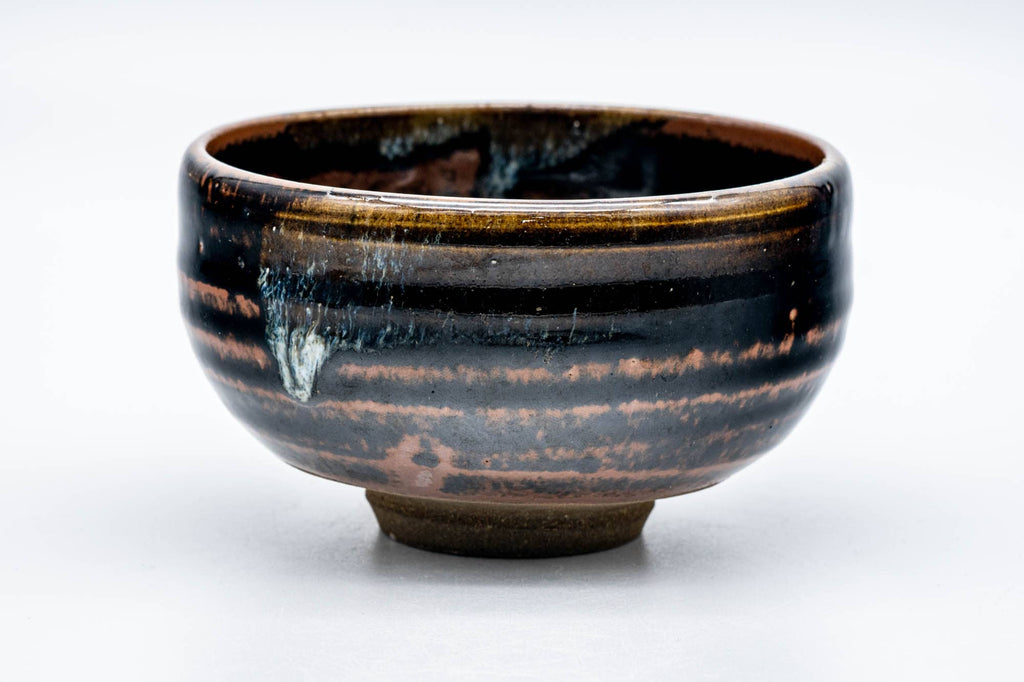 Japanese Matcha Bowl - Black Brown Spiraling Hare's Fur Glazed Chawan - 200ml