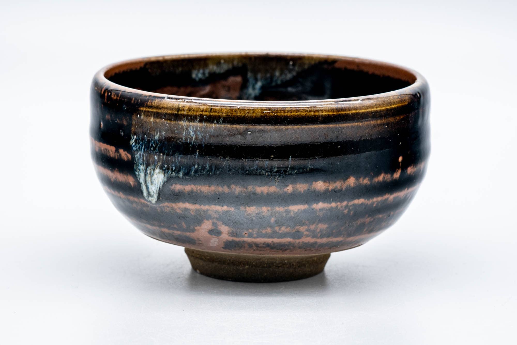 Japanese Matcha Bowl - Black Brown Spiraling Hare's Fur Glazed Chawan - 200ml