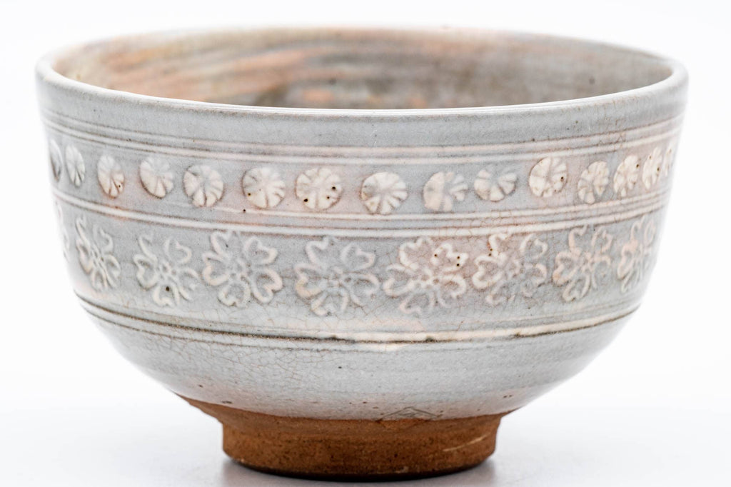 Japanese Matcha Bowl - Floral Grey Pink Mishima Glazed Chawan - 250ml