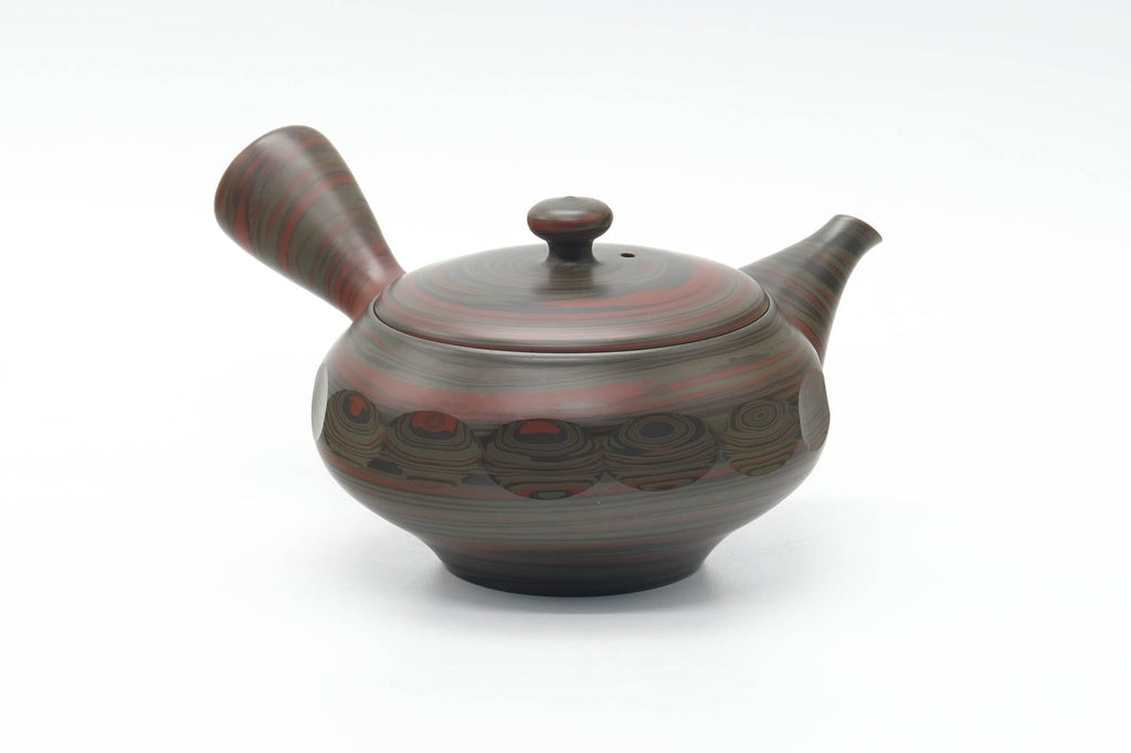 Japanese Kyusu - Red Green Faceted Nerikomi Tokoname Teapot - 270ml
