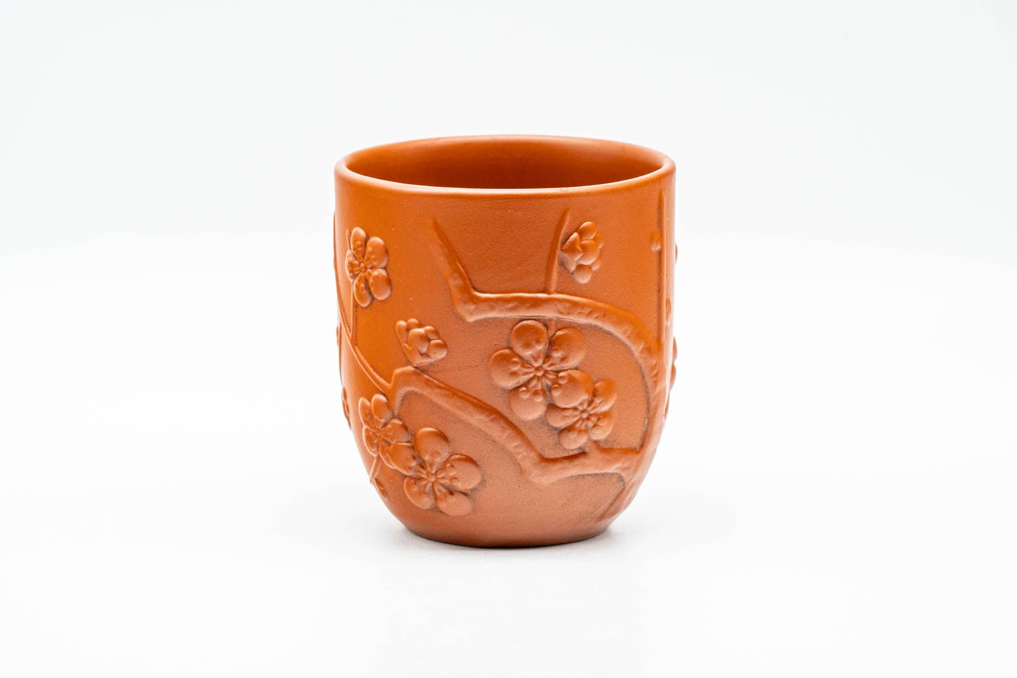 Japanese Teacup - Floral Sculpted Red Shudei Tokoname-yaki Yunomi - 125ml