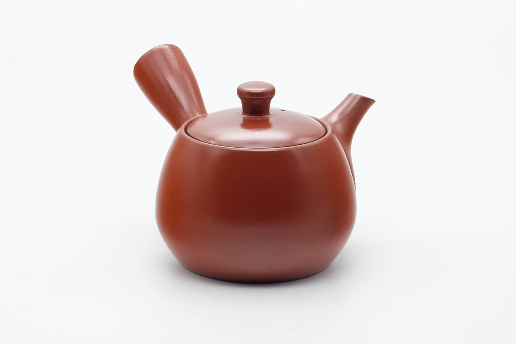 Japanese Kyusu - Smooth Unglazed Dark Red Shudei Tokoname-yaki Mesh Filter Teapot - 290ml