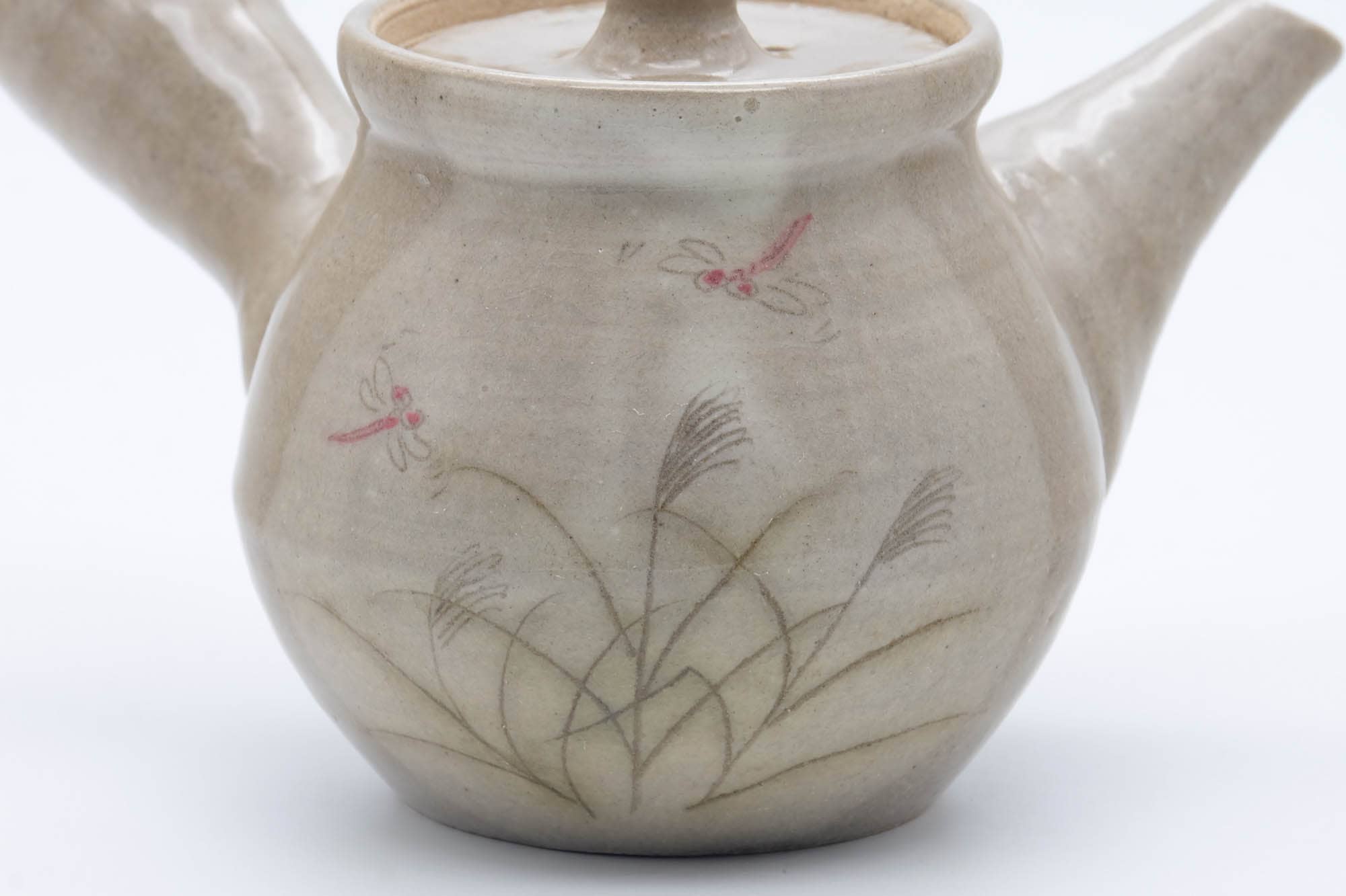 Japanese Kyusu - Floral Beige Glazed Ceramic Filter Teapot - 250ml