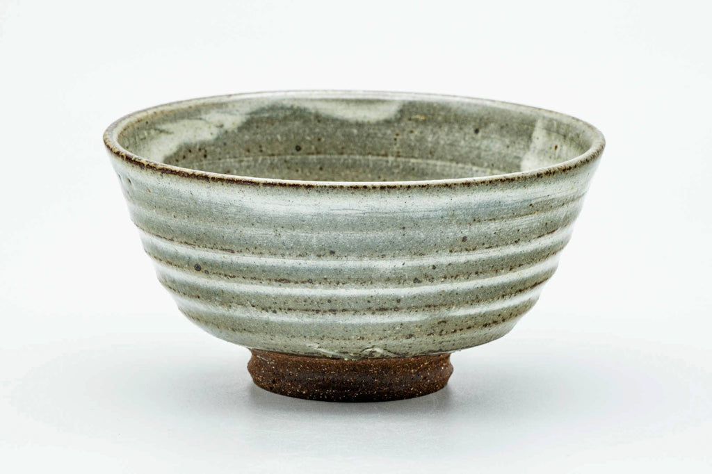 Japanese Matcha Bowl - Floral Grey White Drip-Glazed Spiraling Chawan - 150ml