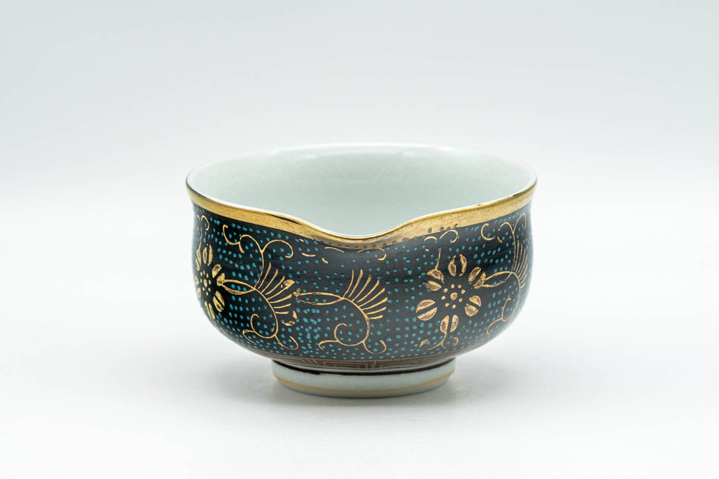 Japanese Katakuchi - 九谷焼 Floral Aochibu Kutani-yaki Porcelain Water Cooler - 110ml
