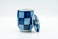 Japanese Teacup - Blue Checkered Arita-yaki Lidded Yunomi - 150ml
