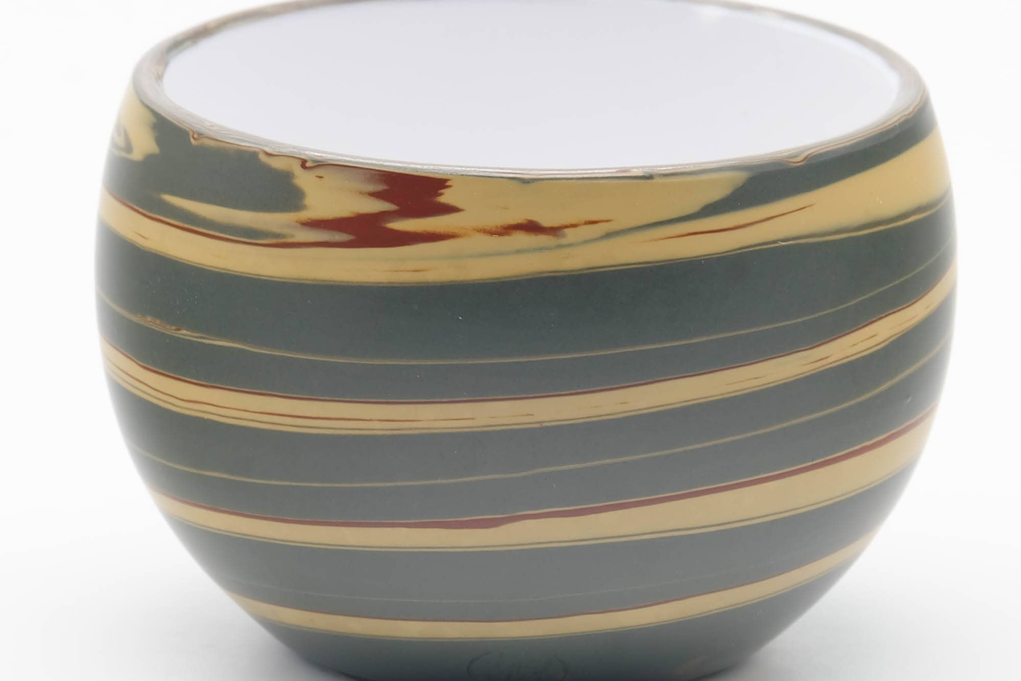 Japanese Teacup - Green Yellow Nerikomi Tokoname-yaki White Inner-Glazed Yunomi - 100ml
