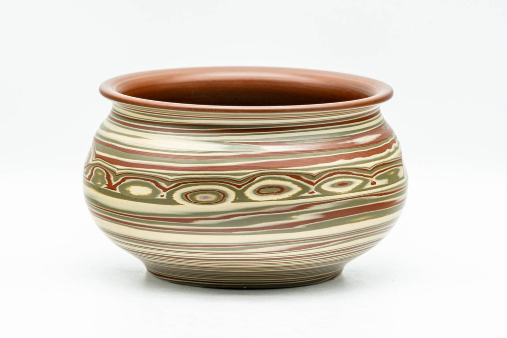 Japanese Kensui - Carved Nerikomi Tokoname-yaki Water Bowl - 600ml