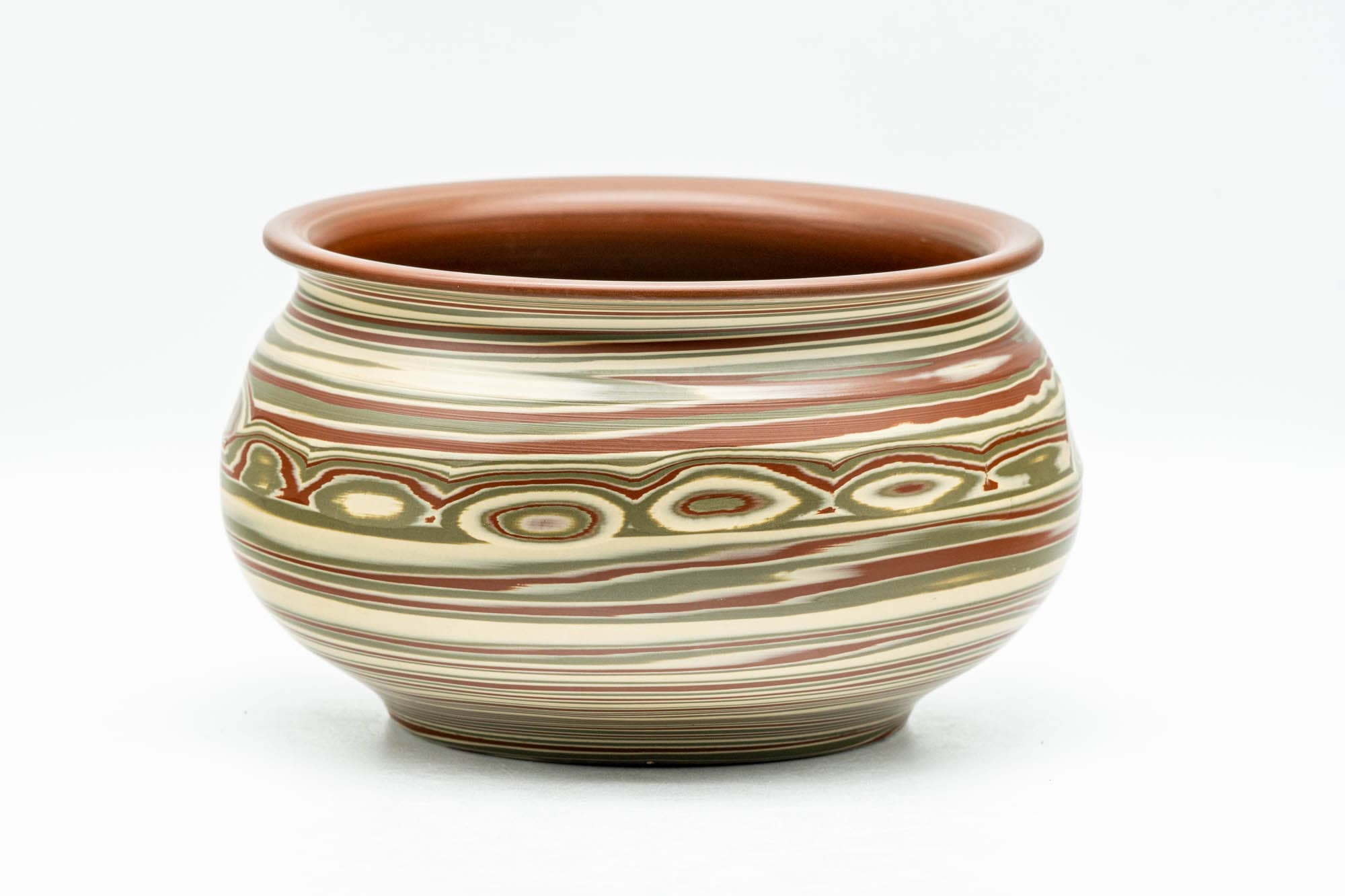 Japanese Kensui - Carved Nerikomi Tokoname-yaki Water Bowl - 600ml