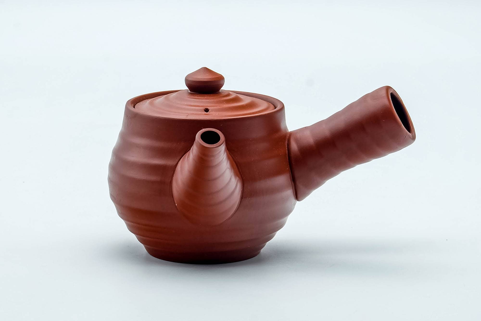 Japanese Kyusu - Spiraling Red Shudei Tokoname-yaki Ceramic Filter Teapot - 260ml