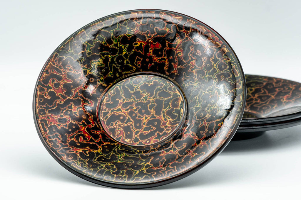 Japanese Chataku - Set of 3 唐塗 Kara-nuri Urushi Lacquerware Tea Saucers