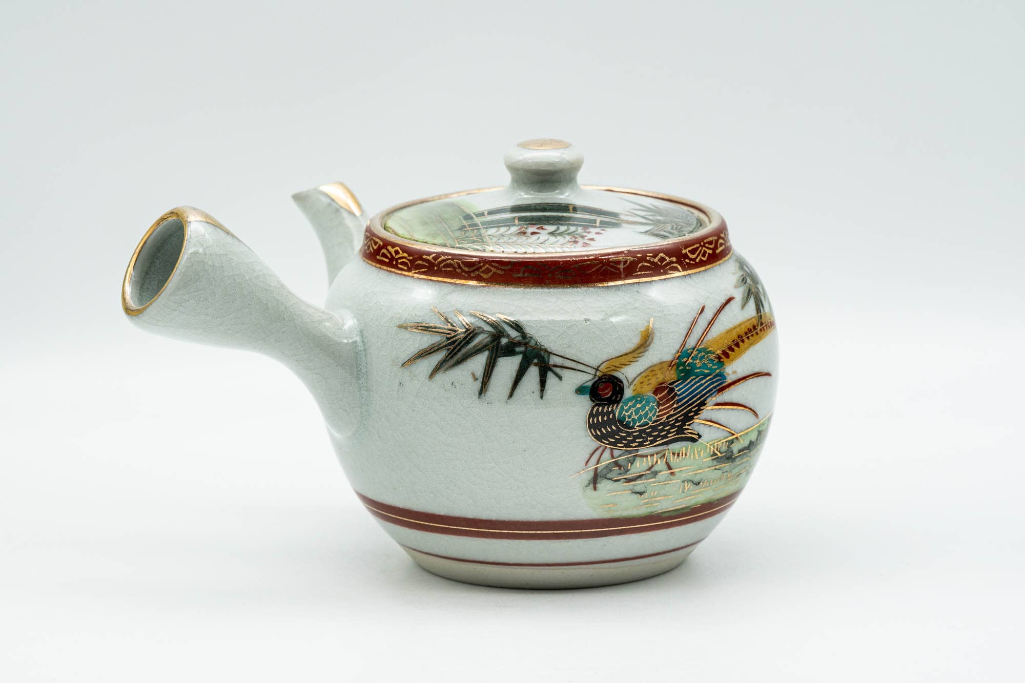 Japanese Tea Set - Bamboo Peacock Kutani-yaki Debeso Kyusu Teapot with 3 Yunomi Teacups - 430ml