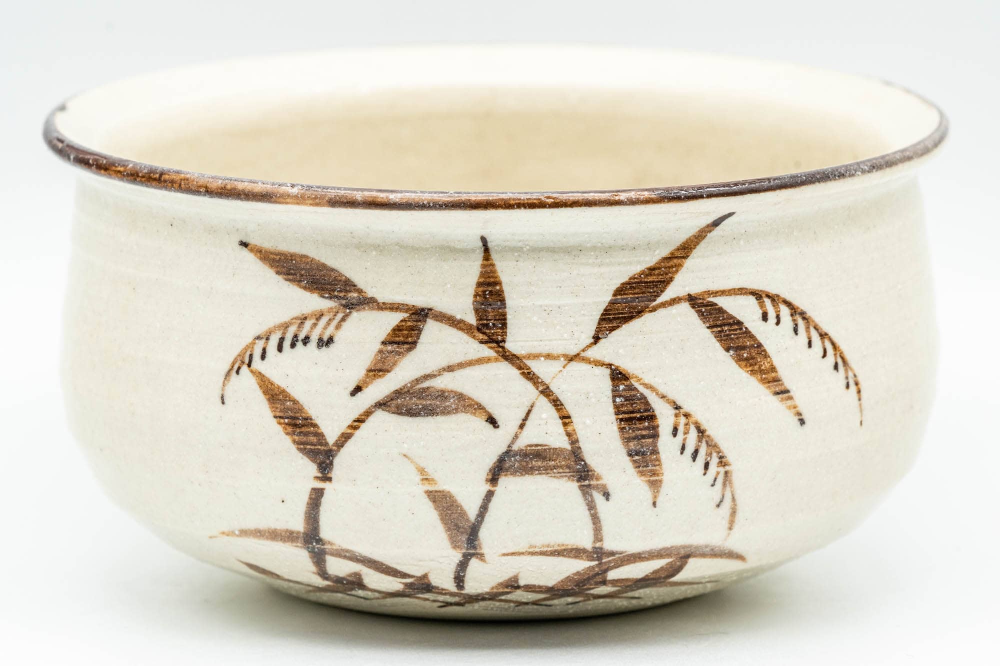 Japanese Kensui - Small Long Grass White Glazed Water Bowl - 300ml