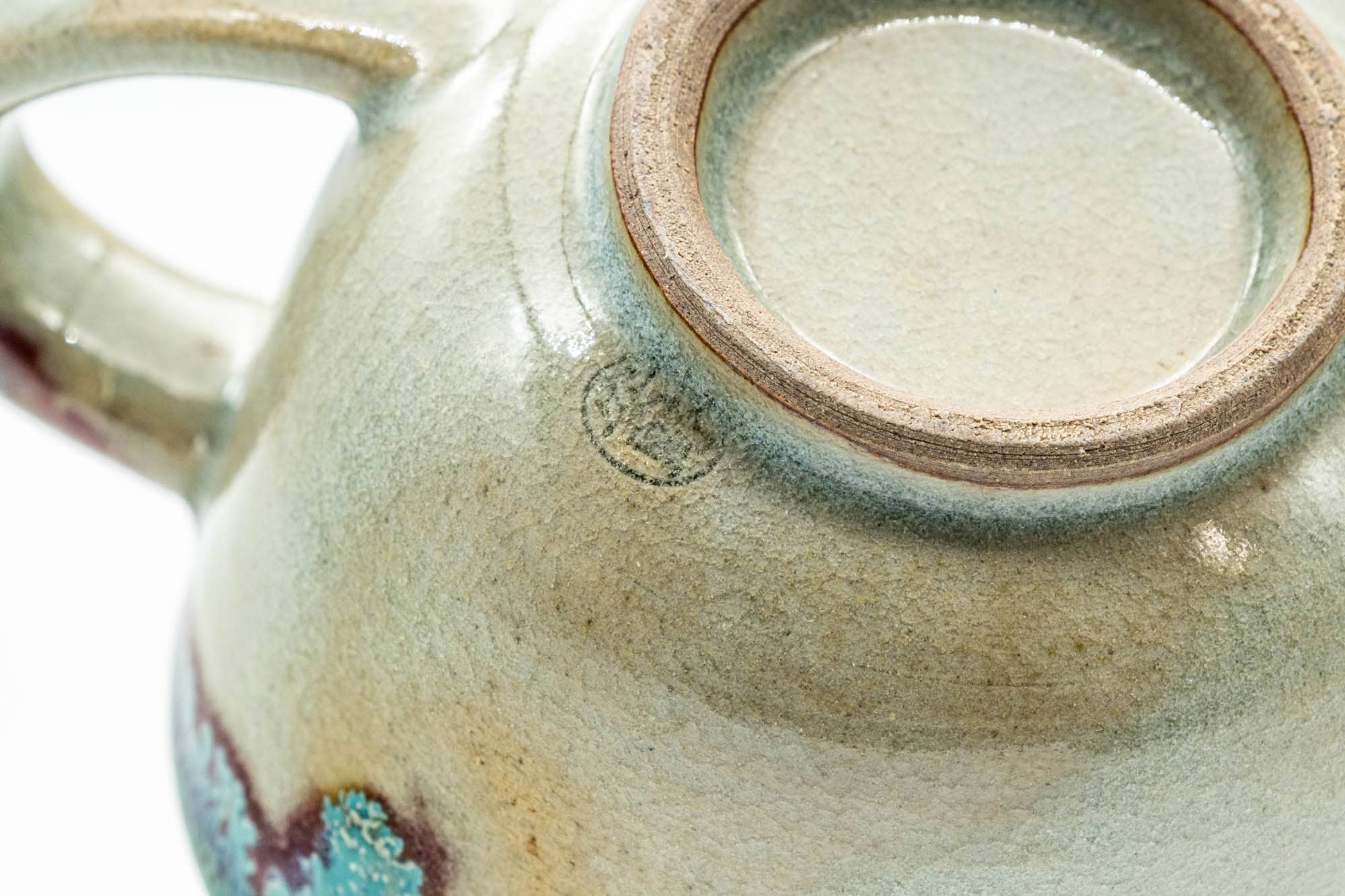 Japanese Teacup - Turquoise Drip-Glazed Agano-yaki Ushirode Yunomi - 120ml