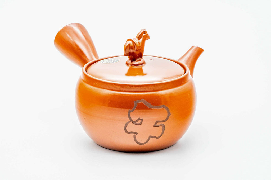 Japanese Kyusu - Horse Lid Handle Red Shudei Tokoname-yaki Mesh Teapot - 350ml