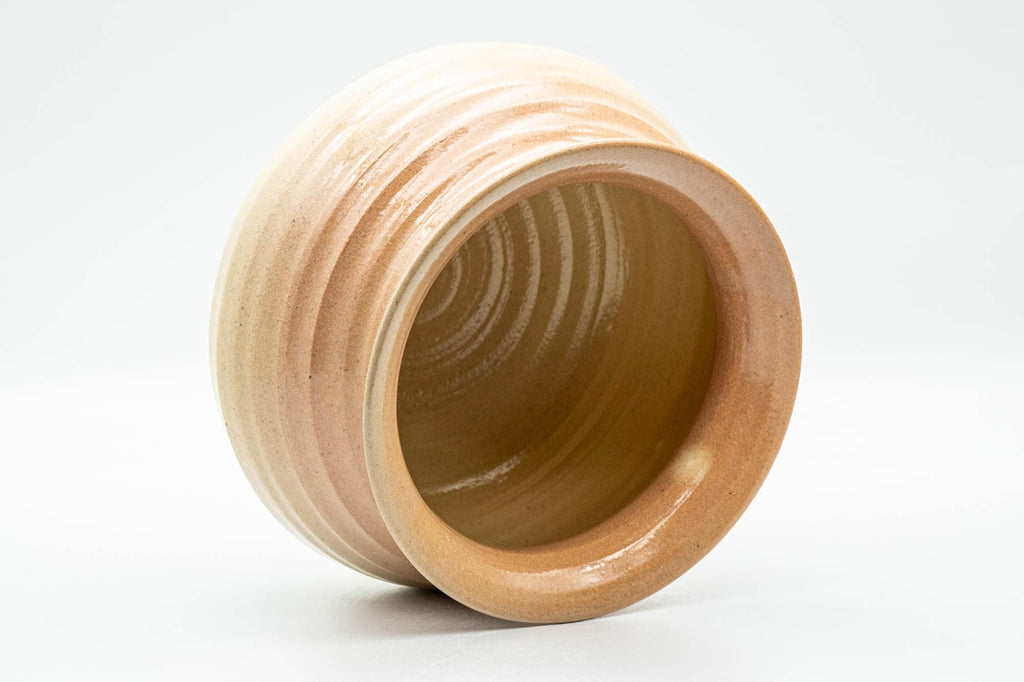 Japanese Tea Ceremony Set - Beige Pink Glazed Groovy Kyo-yaki Chawan and Kensui