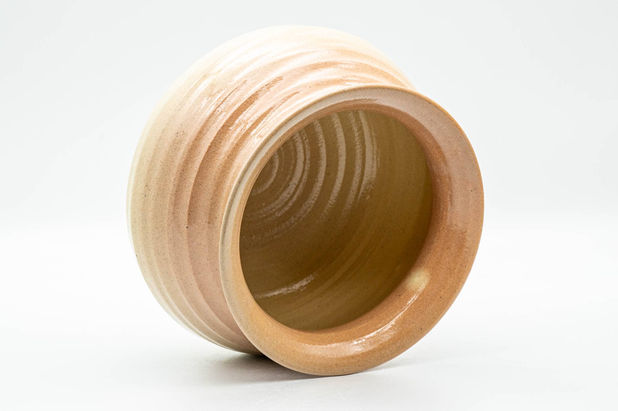 Japanese Tea Ceremony Set - Beige Pink Glazed Groovy Kyo-yaki Chawan and Kensui