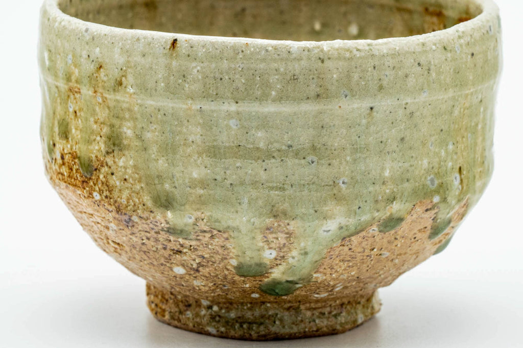 Japanese Matcha Bowl - Earthy Green Celadon Drip-Glazed Shigaraki-yaki Chawan - 350ml