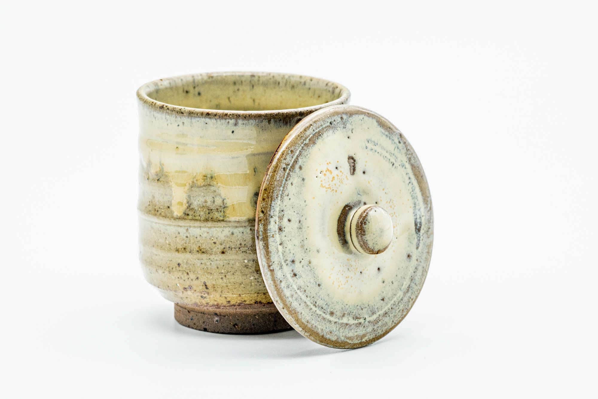 Japanese Teacup - Beige Drip-Glazed Spiraling Lidded Yunomi - 120ml