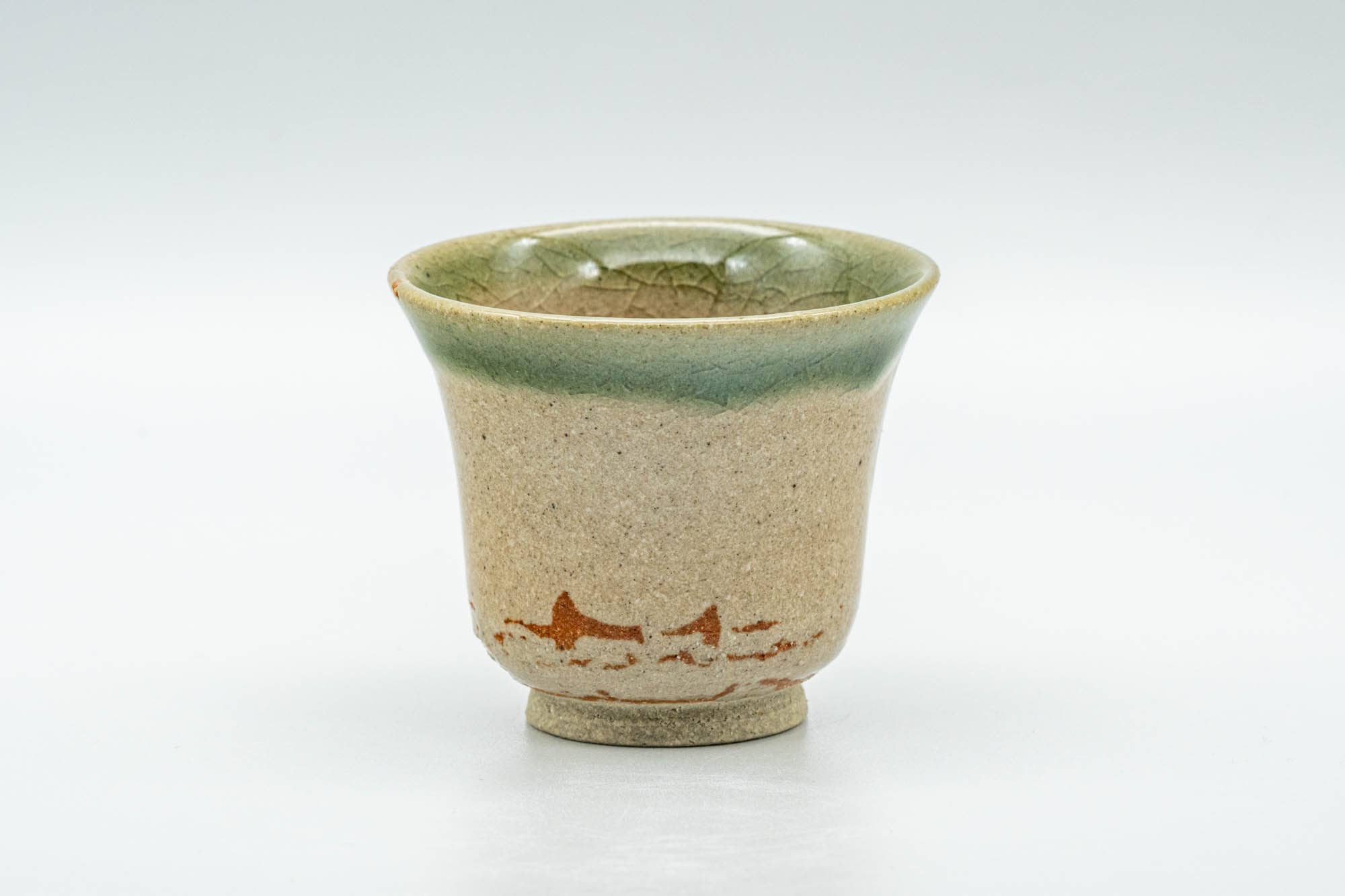 Japanese Teacups - Set of 5 Beige Green Glazed Guinomi - 40ml