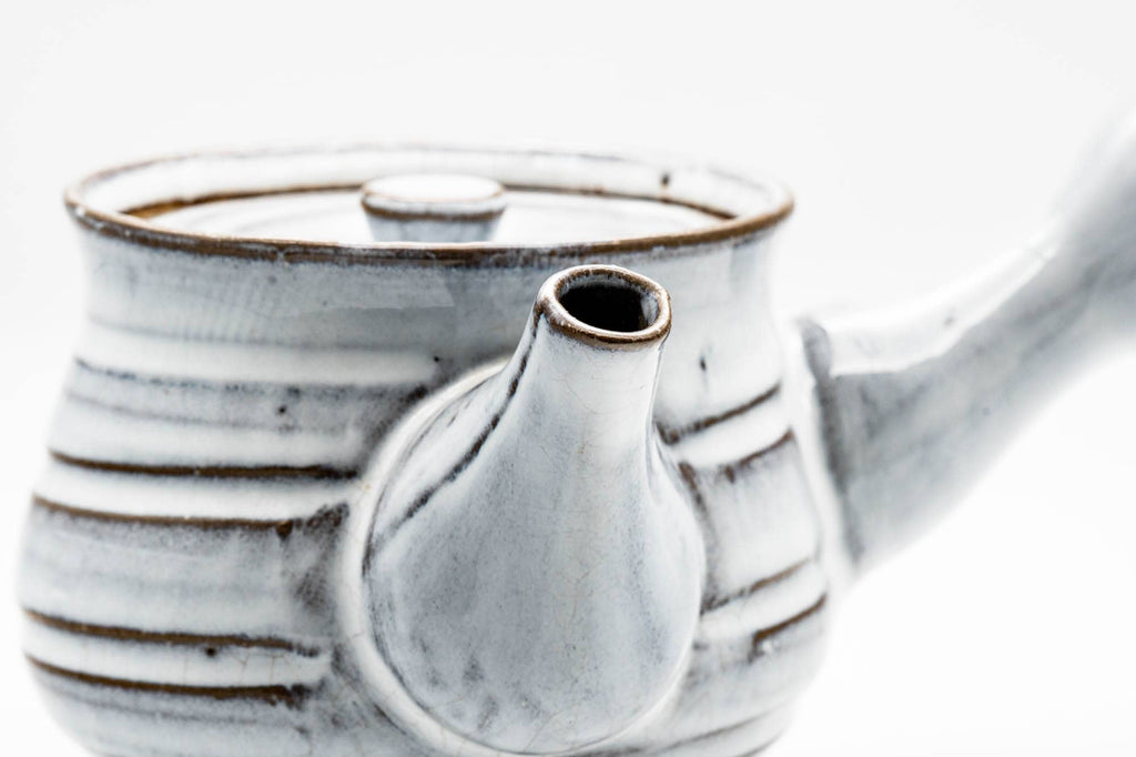 Japanese Kyusu - Milky White Glazed Spiraling Ceramic Filter Teapot - 325ml