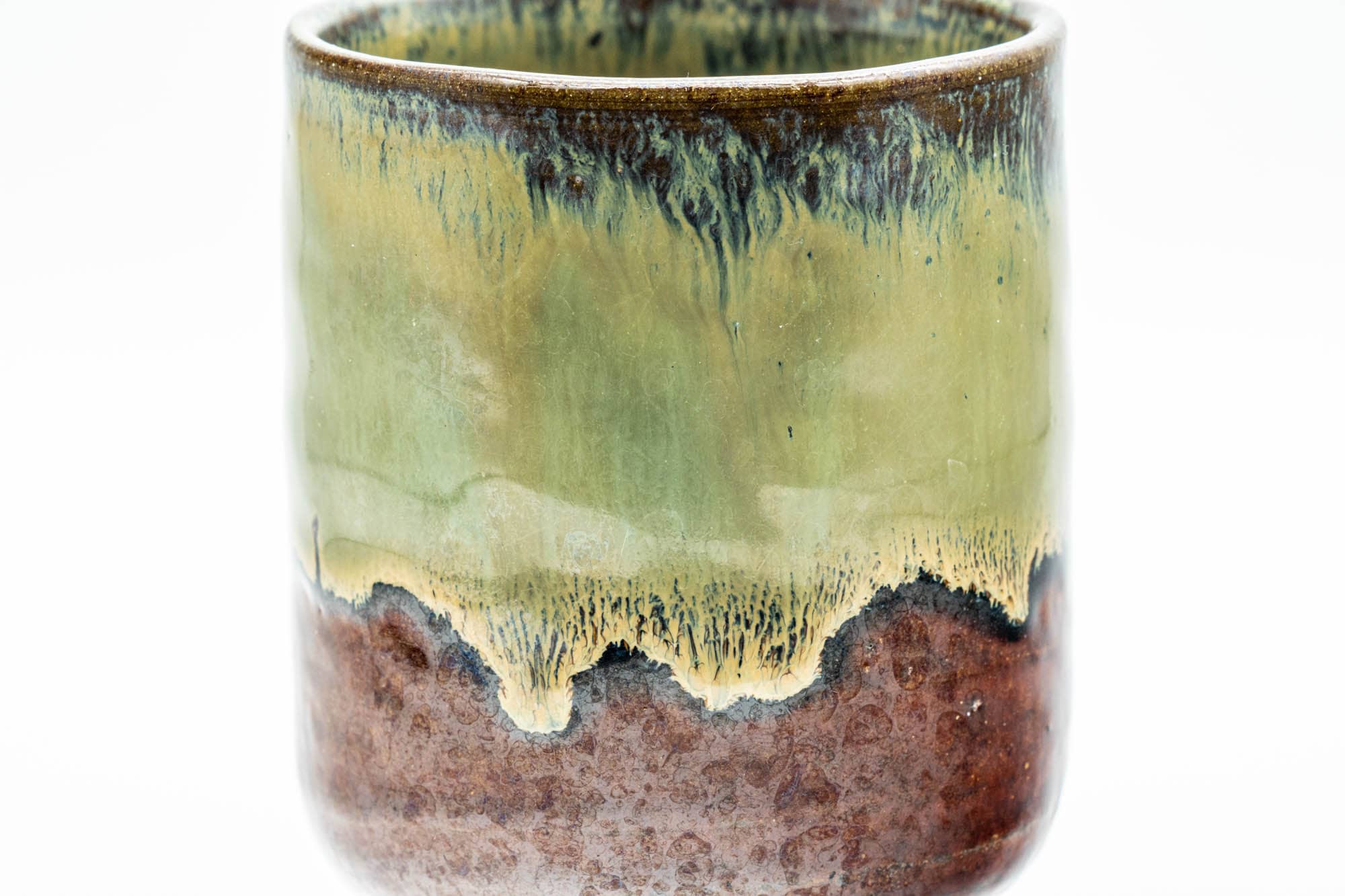 Japanese Teacup - Brown Green Hare's Fur Drip-Glazed Yunomi - 160ml