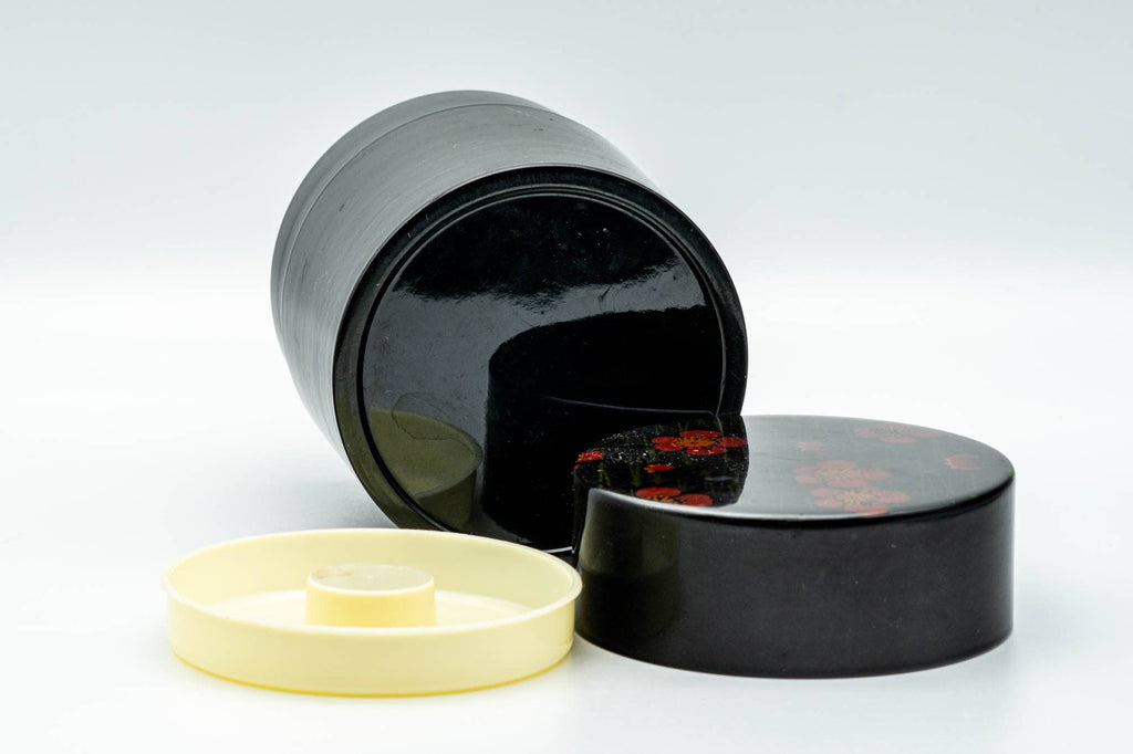 Japanese Chazutsu - Red Blossoms Black Plastic Tea Canister - 300ml