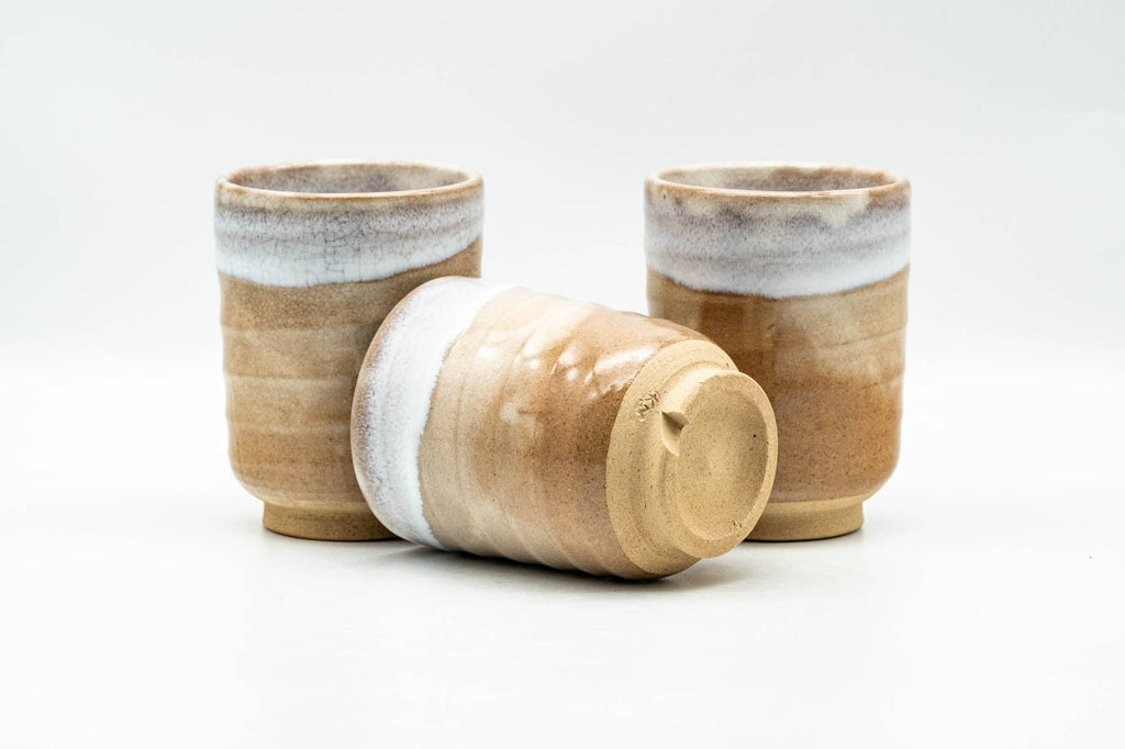 Japanese Teacups - Set of 3 Beige Milky White Hagi-yaki Yunomi - 125ml