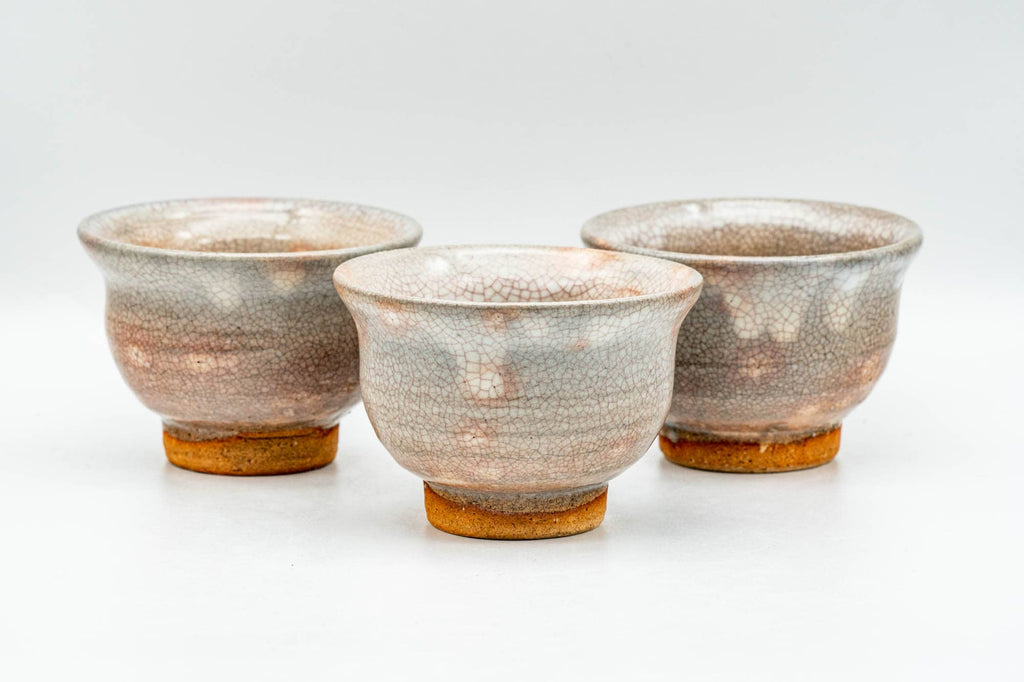 Japanese Teacups - Set of 3 Beige Drip-Glazed Gohonte Hagi-yaki Yunomi - 100ml