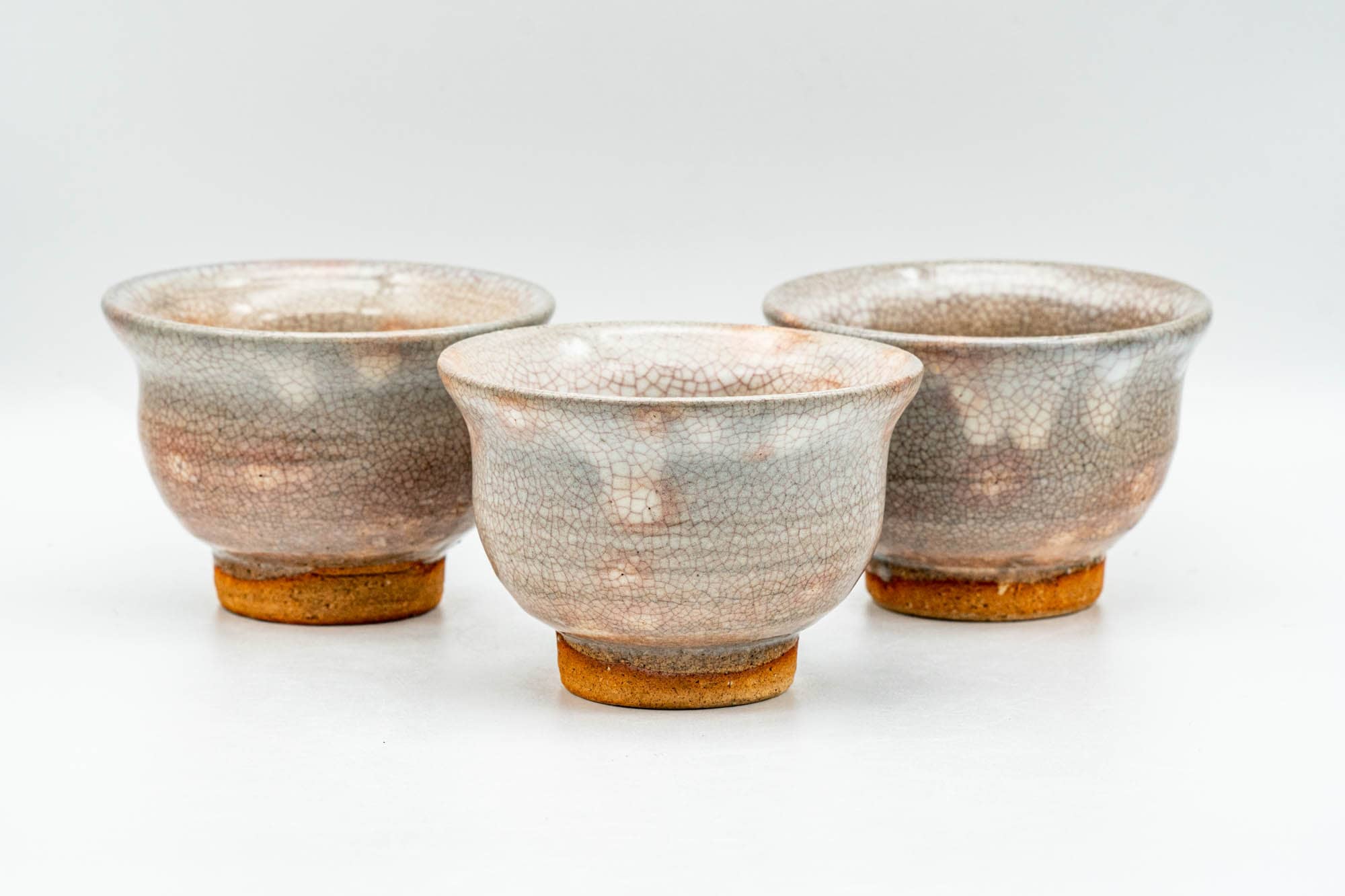 Japanese Teacups - Set of 3 Beige Drip-Glazed Gohonte Hagi-yaki Yunomi - 100ml