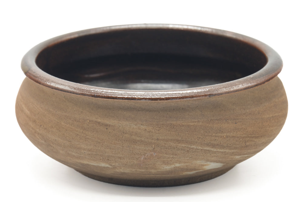 Japanese Kensui - Wide Brown Stoneware Water Bowl - 470ml