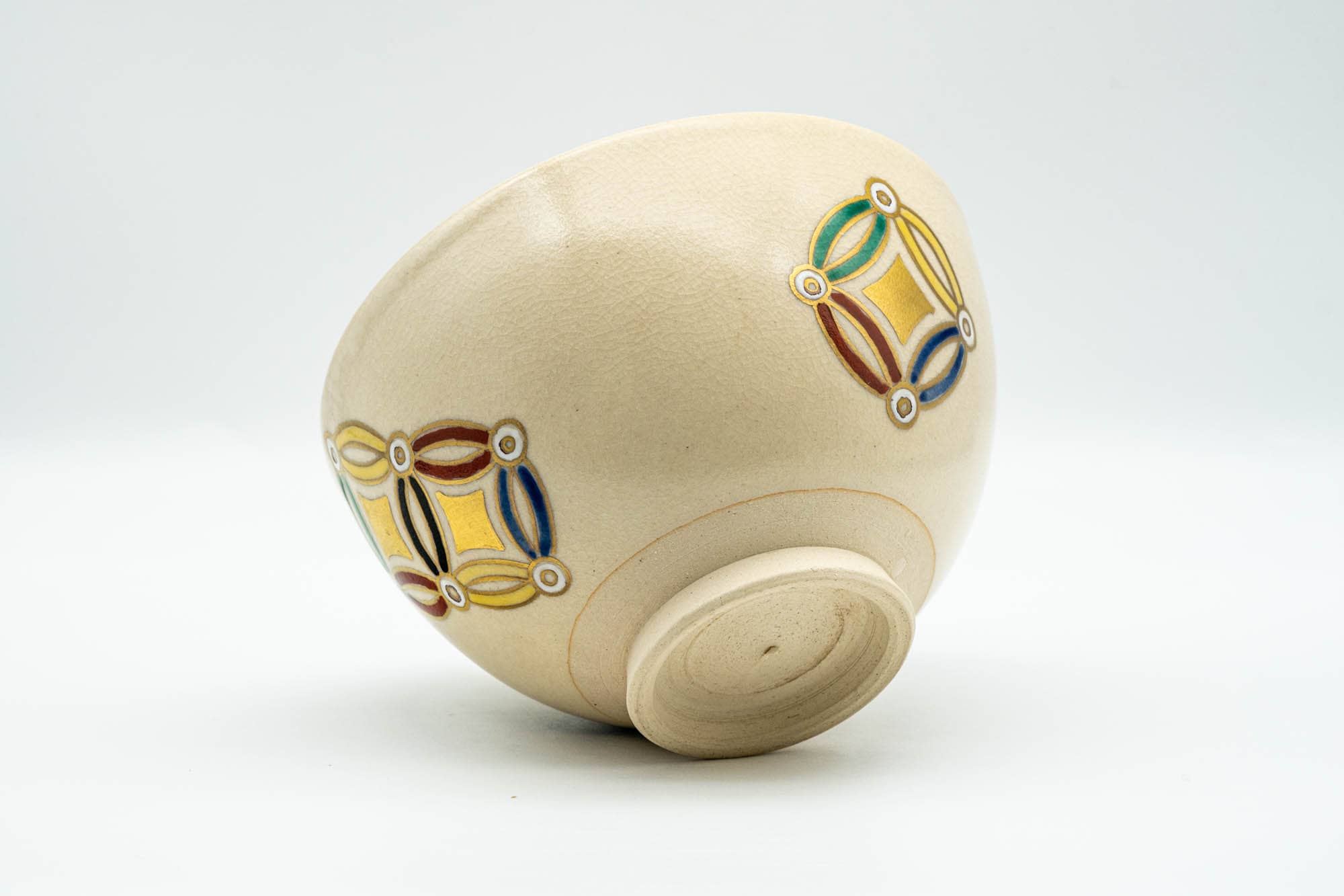Japanese Matcha Bowl - Gold Geometric Patterned Kyo-yaki Chawan - 300ml