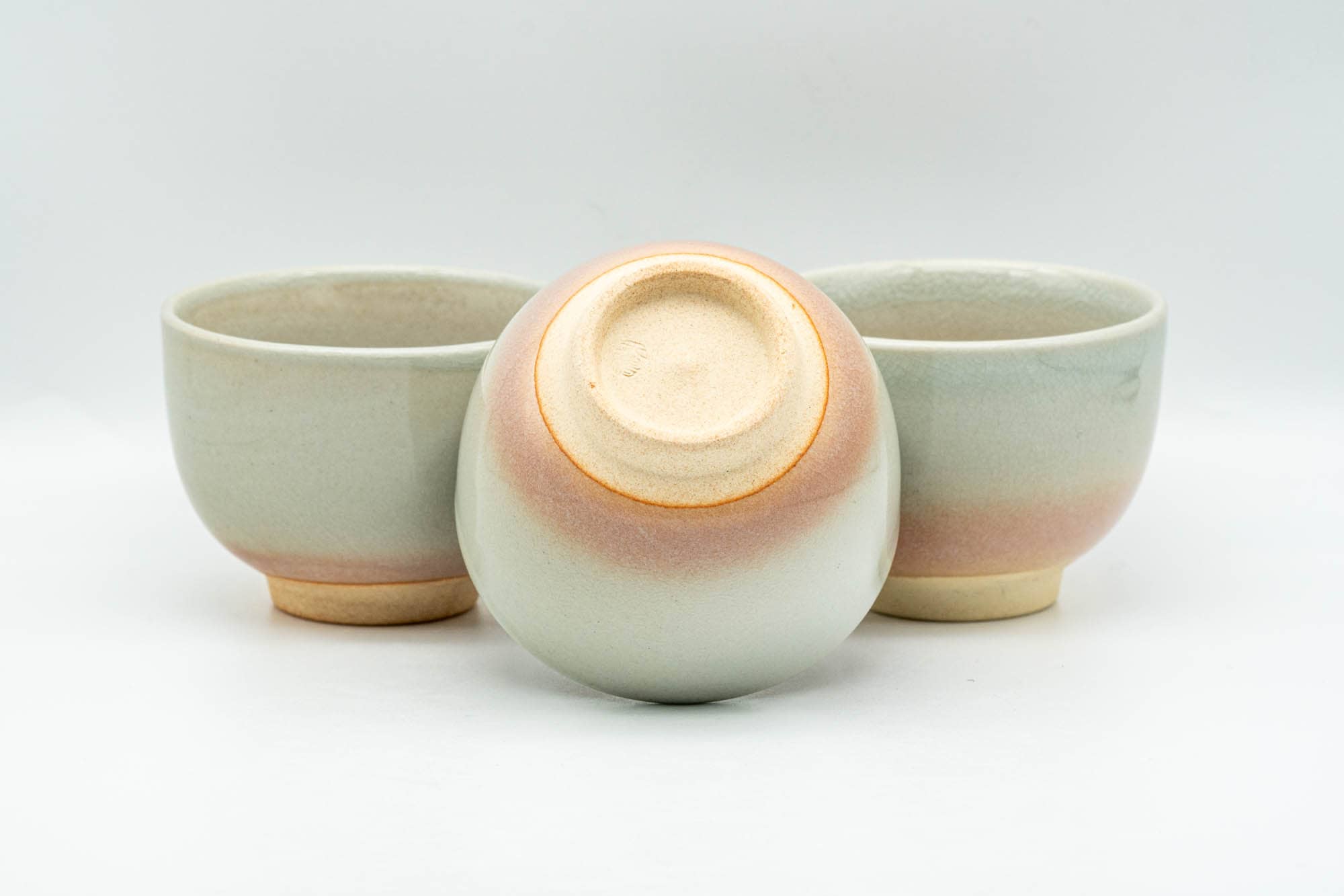 Japanese Teacups - Set of 3 Beige Pink Hagi-yaki Yunomi - 110ml