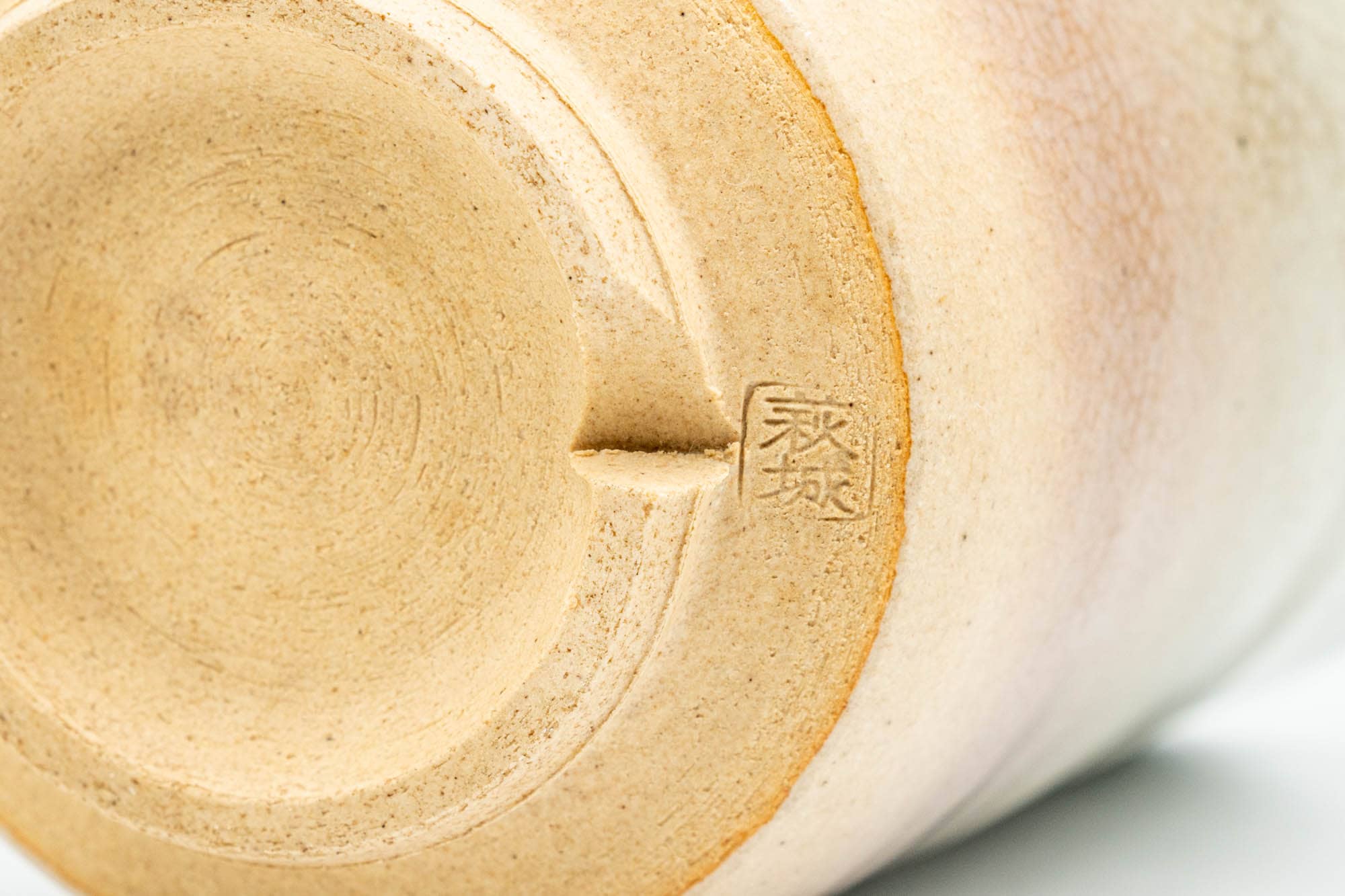 Japanese Teacup - Beige White Thumb Indented Hagi-yaki Yunomi - 180ml