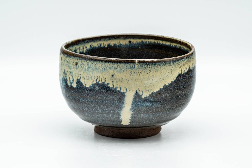 Japanese Matcha Bowl - Black Beige Drip-Glazed Wabi-Sabi Chawan - 300ml