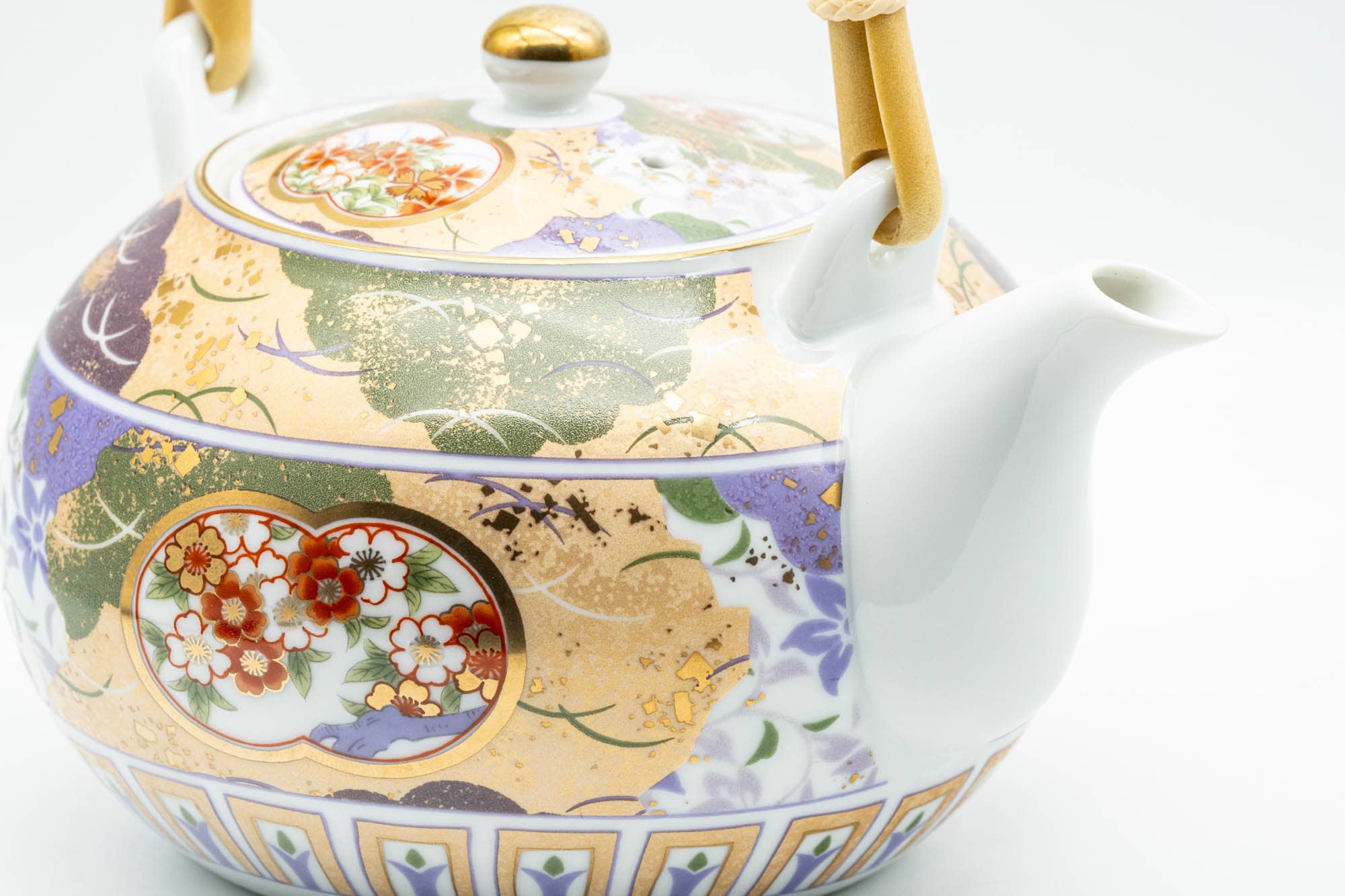 Japanese Tea Set - Floral Arita-yaki Dobin Teapot with 3 Lidded Yunomi Teacups