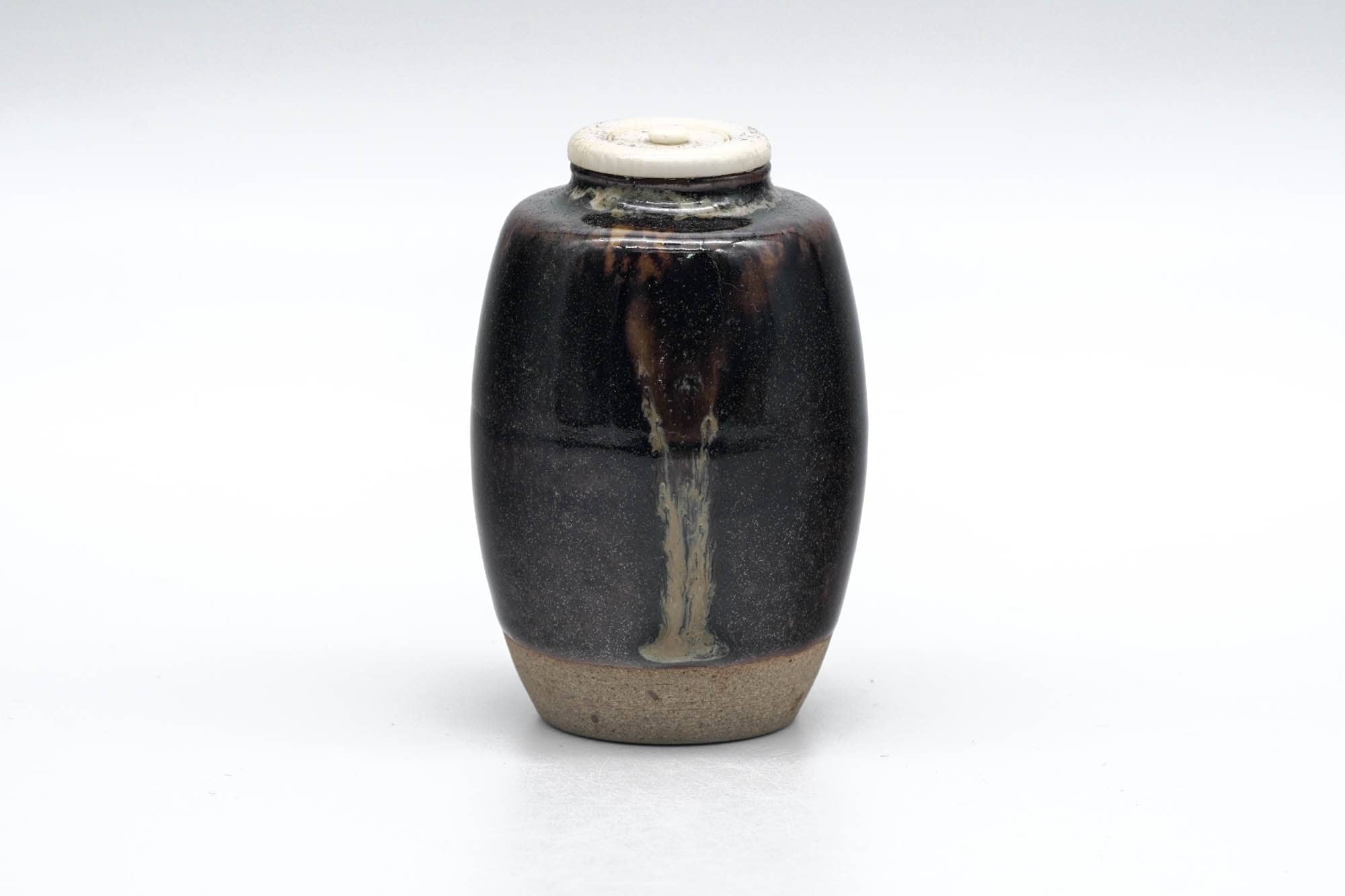 Japanese Chaire - Black Seto-yaki Imo-no-ko Tea Jar with Shifuku