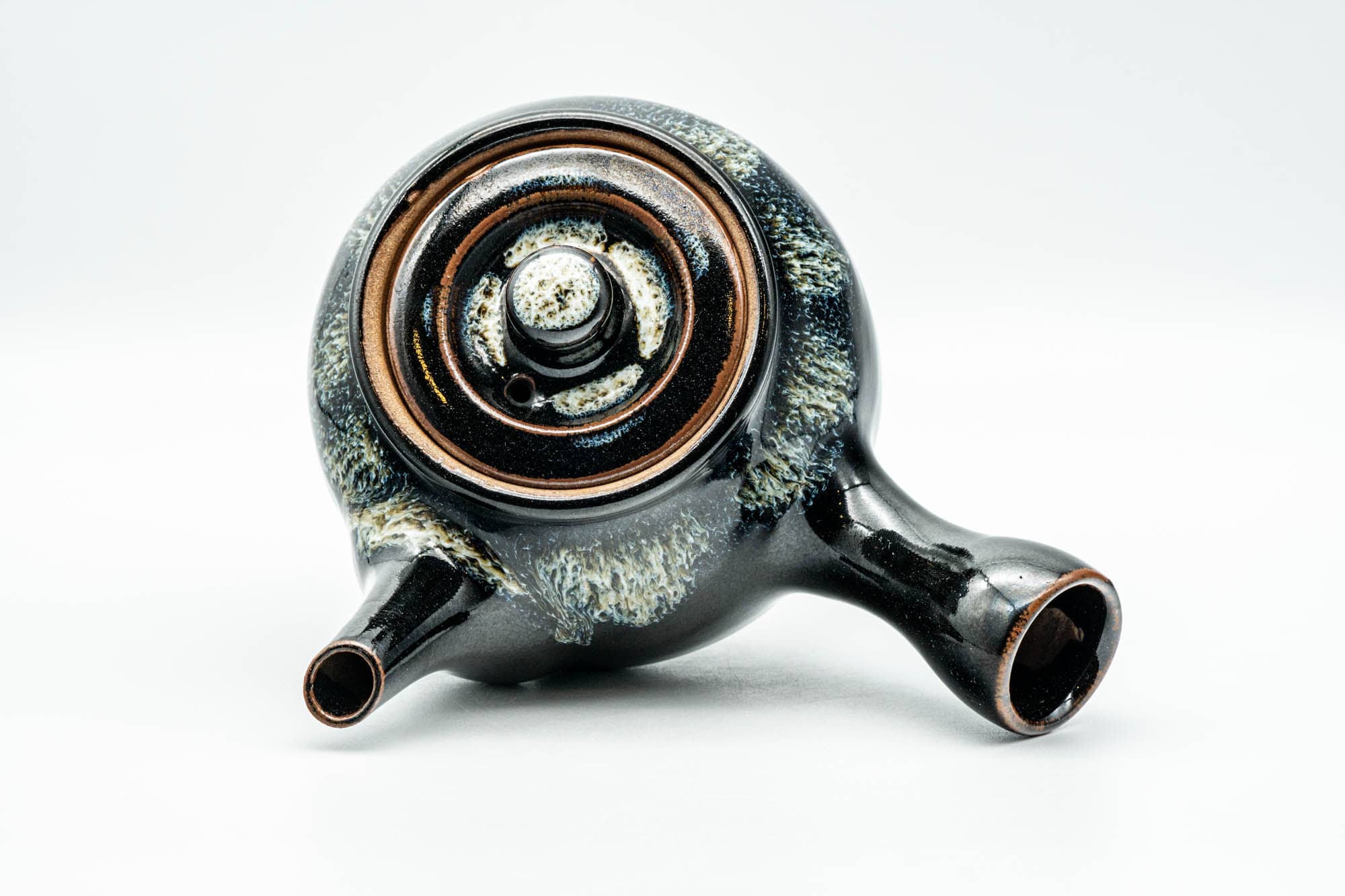 Japanese Kyusu - Jet Black Hare's Fur Drip-Glazed Do-ake Ceramic Filter Teapot - 340ml