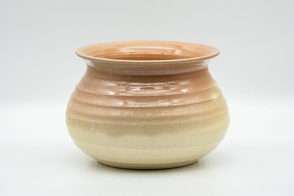 Japanese Tea Ceremony Set - Beige Pink Glazed Groovy Kyo-yaki Chawan and Kensui