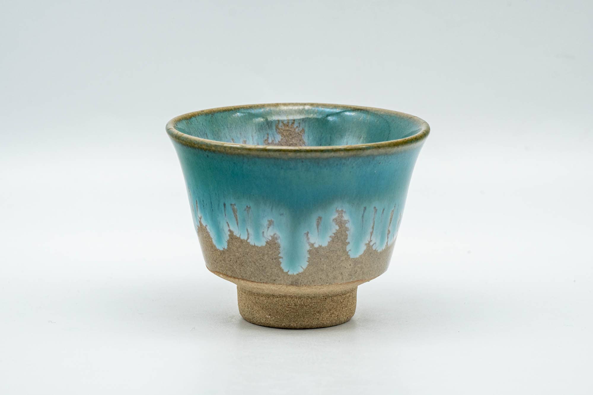 Japanese Teacup - Beige Turquoise Drip-Glazed Agano-yaki Yunomi - 70ml