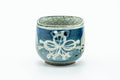 Japanese Teacup - Floral Geometric Blue Green Celadon Yunomi - 100ml