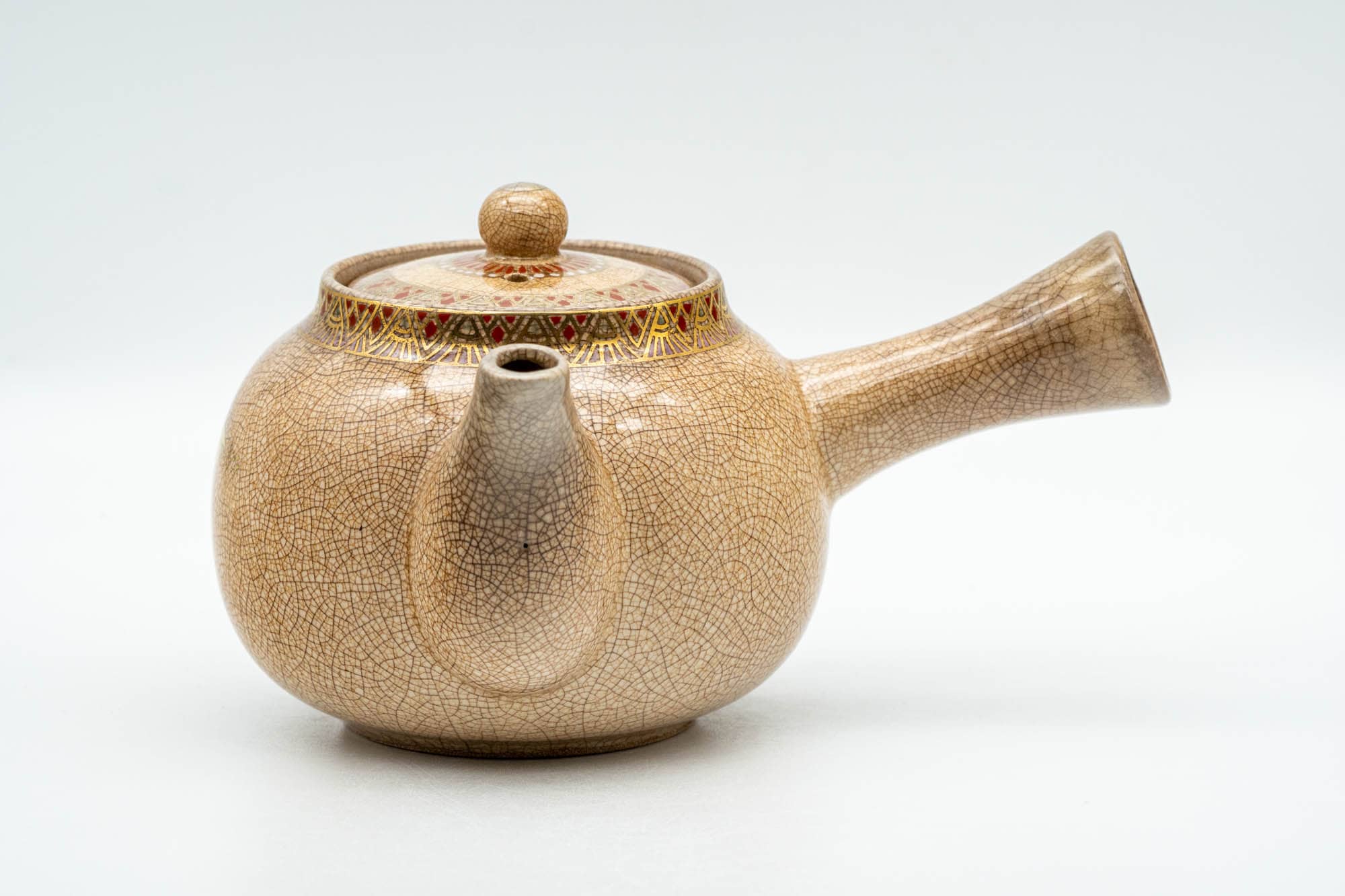 Japanese Kyusu - Weathered Beige Floral Bamboo Decorated Debeso Teapot - 270ml