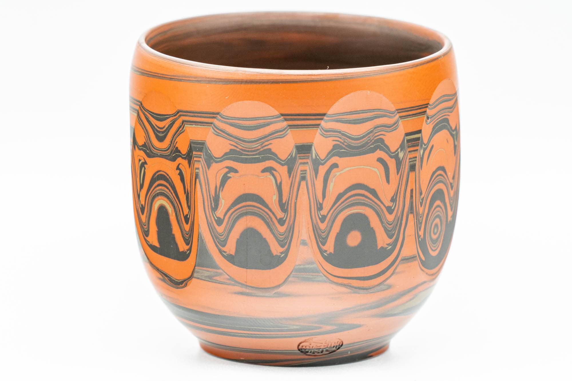 Japanese Teacup - 谷川黙山 Tanikawa Mokuzan - Faceted Red Nerikomi Tokoname-yaki Yunomi - 85ml