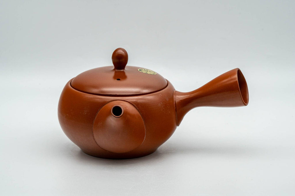 Japanese Kyusu - Kanji Engraved Red Shudei Tokoname-yaki Mesh Teapot - 350ml