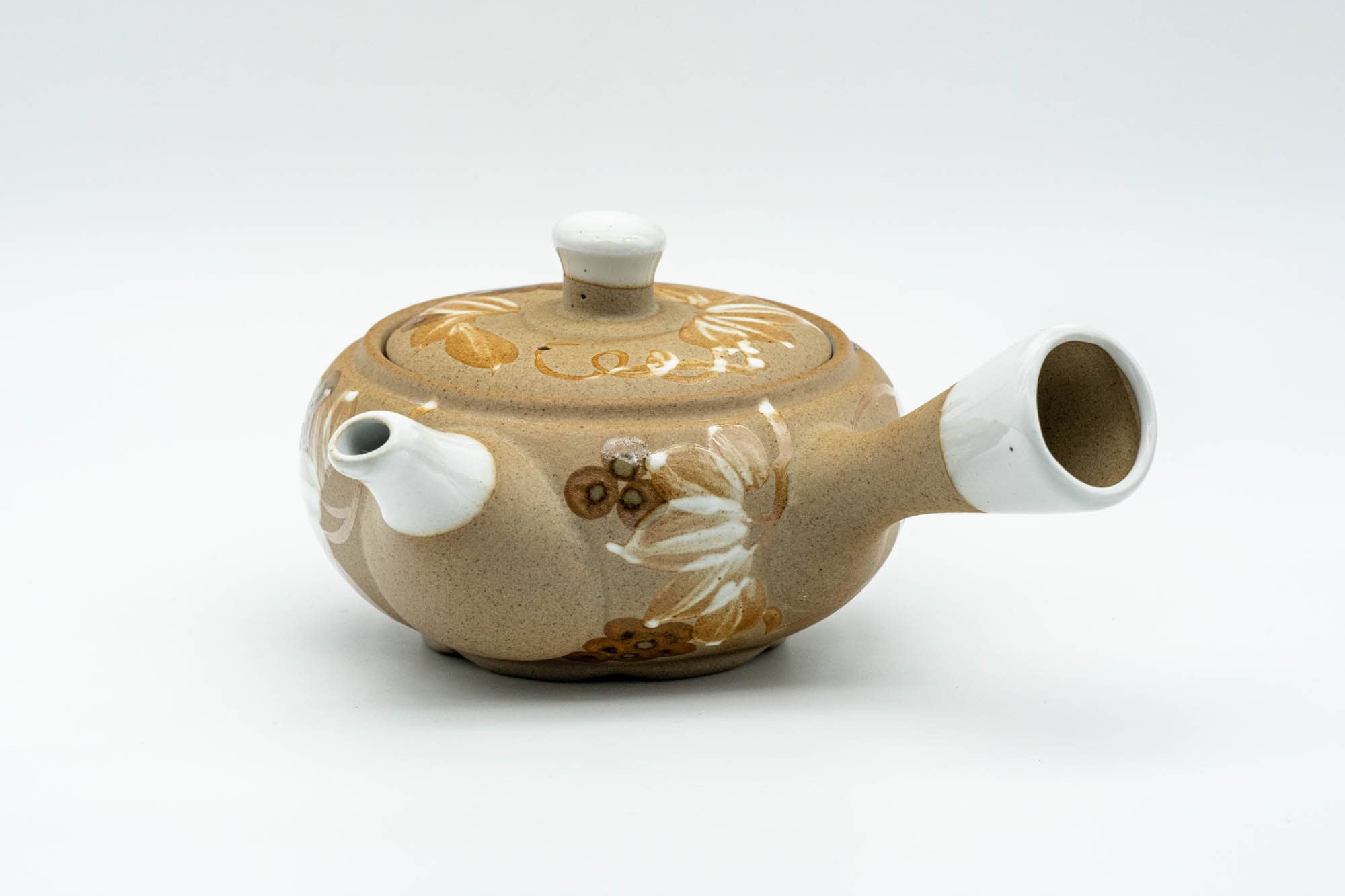 Japanese Kyusu - Floral Beige Glazed Porcelain Teapot - 300ml