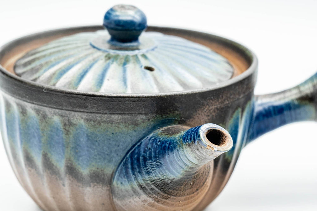 Japanese Kyusu - Blue Brown Wavy Body Nozomi Teapot - 225ml