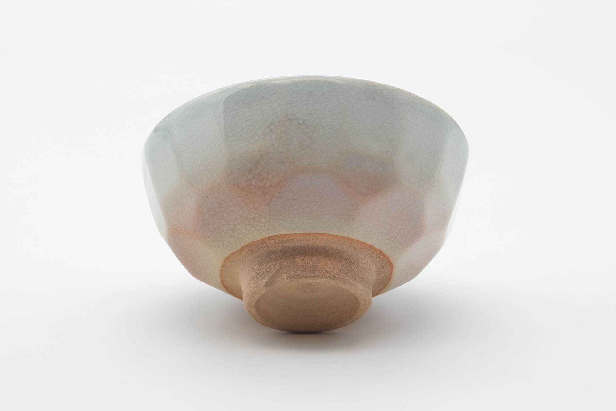 Japanese Matcha Bowl - Faceted Geometric Beige Pink Glazed Kyo-yaki Chawan - 250ml