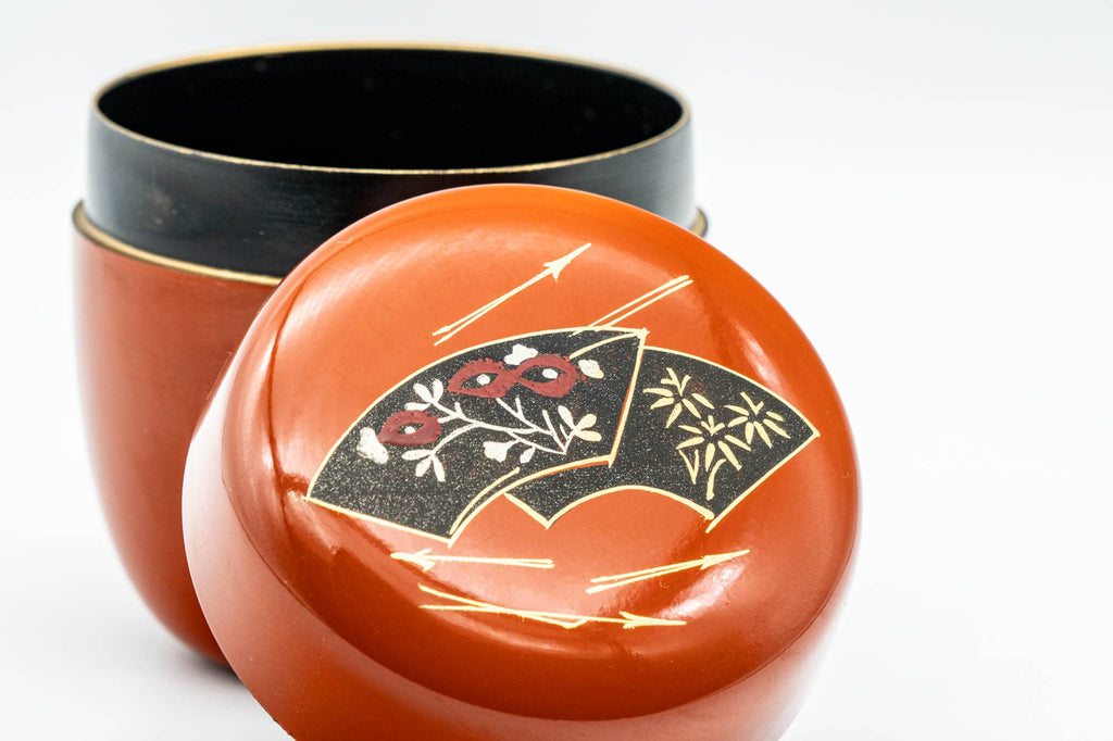 Japanese Natsume - Orange Gold Floral Lacquered Matcha Tea Caddy - 100ml