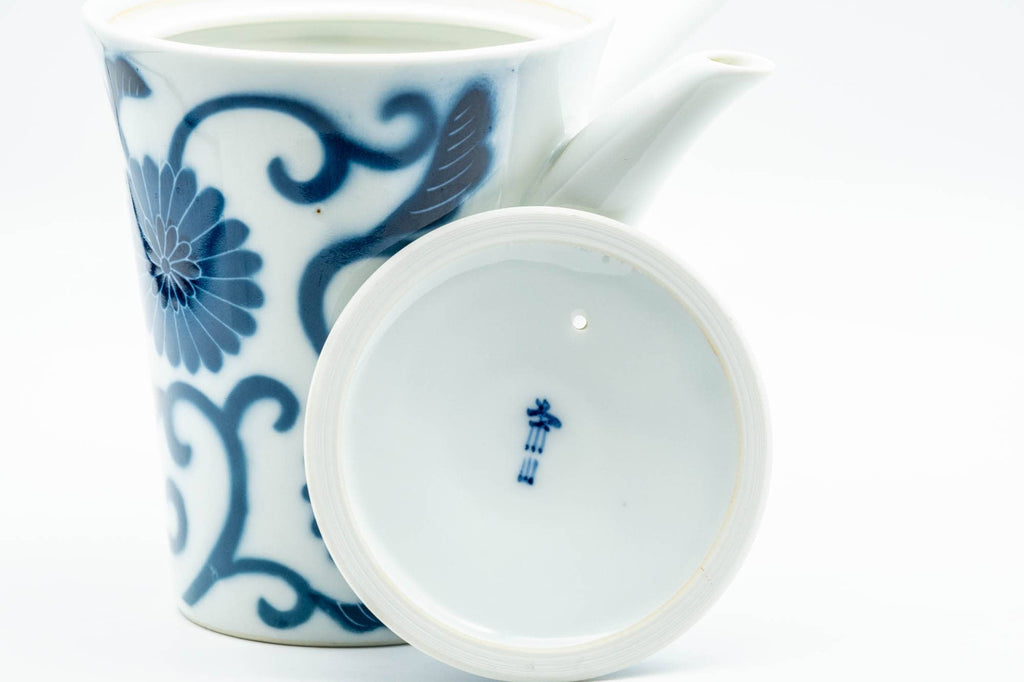 Japanese Kyusu - Blue Floral Arita-yaki Porcelain Debeso Teapot - 300ml